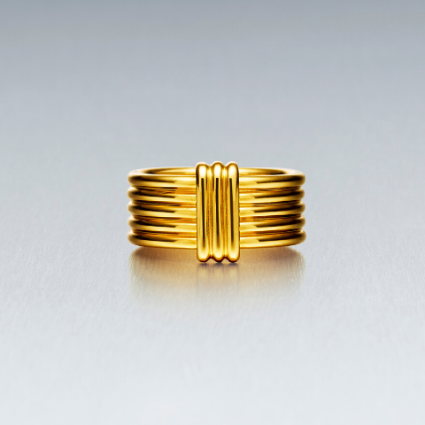 Our 'Bundova' ribbed fine dress ring is available to order in 18ct and 9ct (rose, yellow or white) gold. Also available in platinum.  We currently have in stock 9ct rose gold in size M 1/2.  A perfect dress ring to treasure wearing everyday.