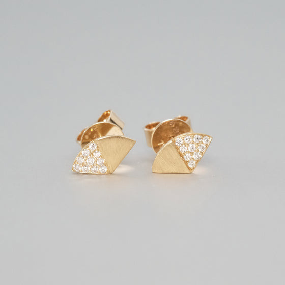 'Apus' Wedge Diamond Stud Earrings in Yellow Gold