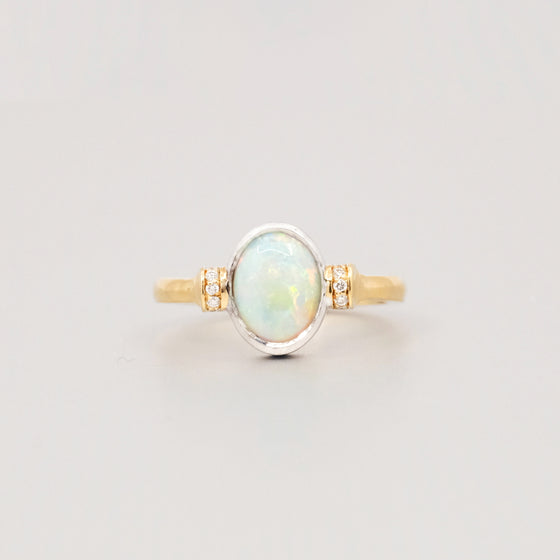'Dorado' White Opal & Diamond Ring in 18ct White & Yellow Gold