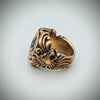 Sterling Silver Signet ring, gold finish, Lion seal.