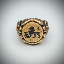  Sterling Silver Signet ring, gold finish, Lion seal.