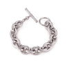  Large distressed rounded link bracelet set in silver with a T-Bar clasp. Comfortable and chic.