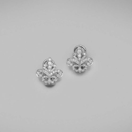 'Fleur De Lys' Earrings in White Gold