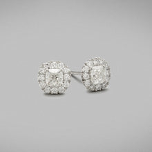  'Valentin' Stud Earrings in White Gold with Cushion Cut Center Diamonds