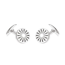  Stylish pair of sterling silver cufflinks suitable for any business situation. The Spiral sunburst enamel work brings joy to the wearer.