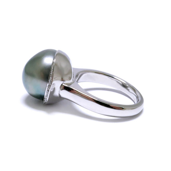 'Caelum' Tahitian Keshi Pearl & Diamond Ring in White Gold